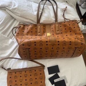 MCM Large Vesitos Brown Monogram Tote Bag